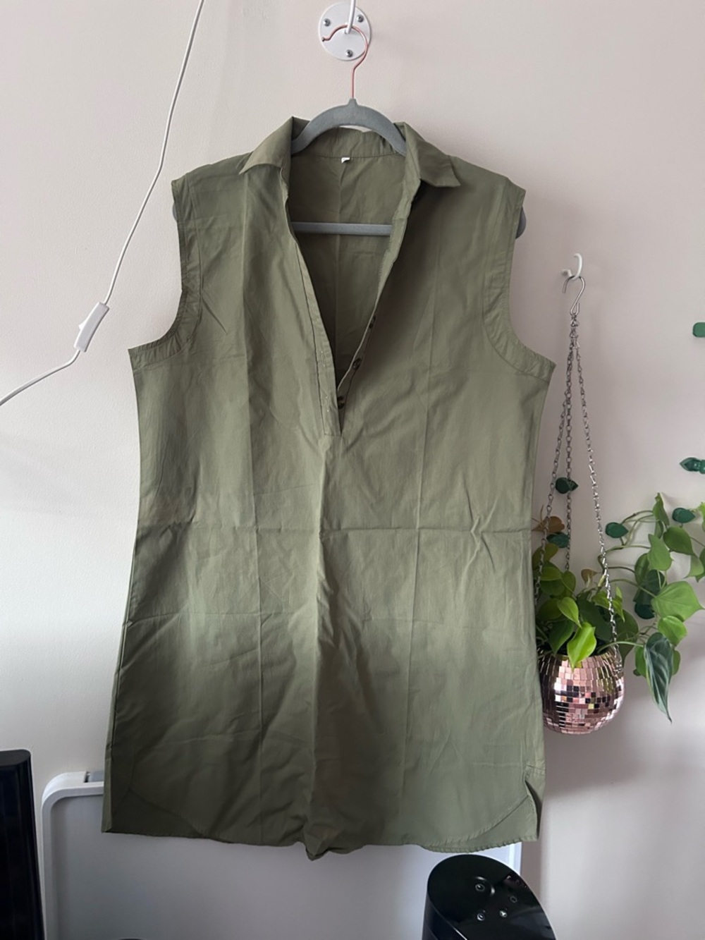 Sleeveless Olive Green Shirt Dress